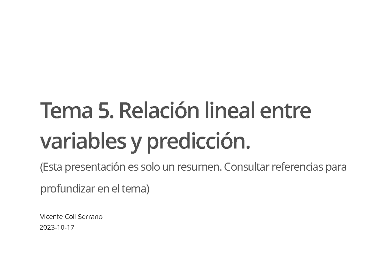 Tema 5 Relación Lineal Entre Variables Y Predicción Tema 5 Relación