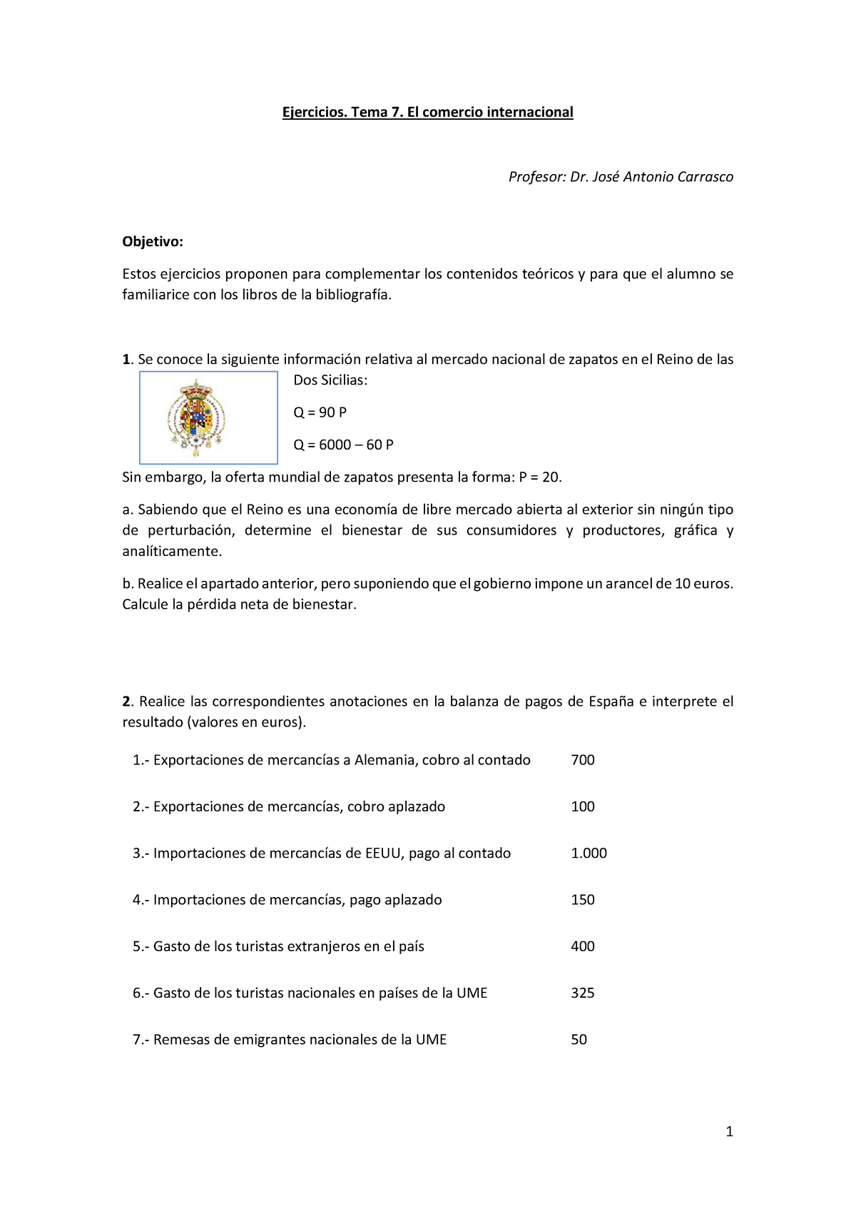 Ejercicios Tema 7 El Comercio Internacional - Ejercicios. Tema 7. El ...