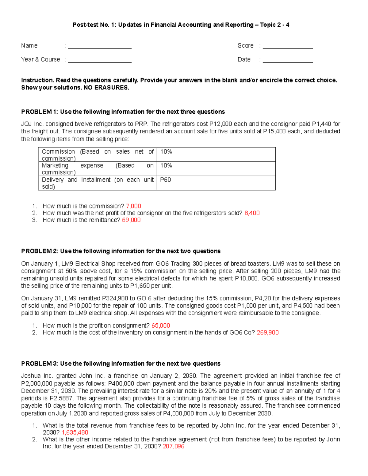 POST-TEST-NO - N/A - Post-test No. 1: Updates in Financial Accounting ...