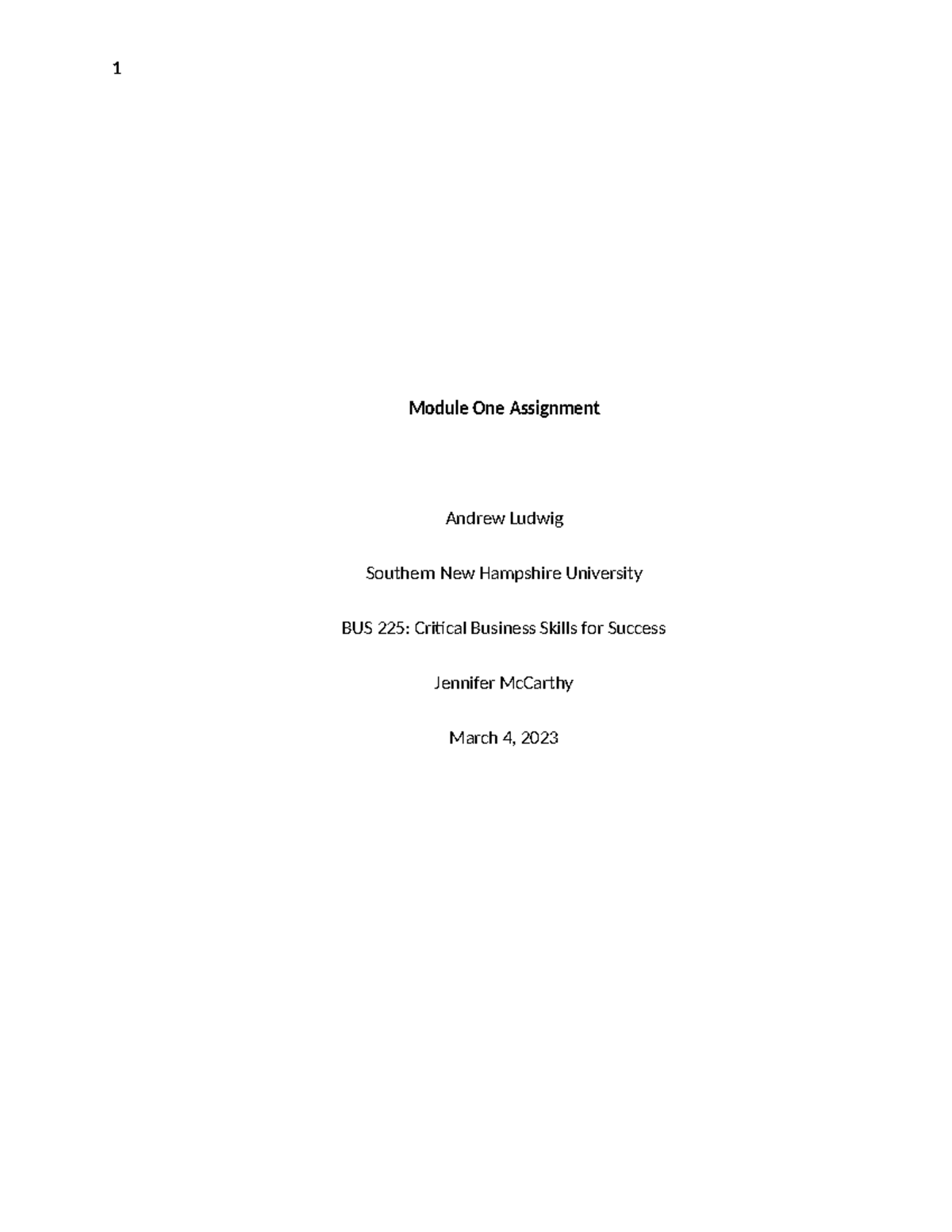 Module 1 Assignment Final Draft - Module One Assignment Andrew Ludwig ...