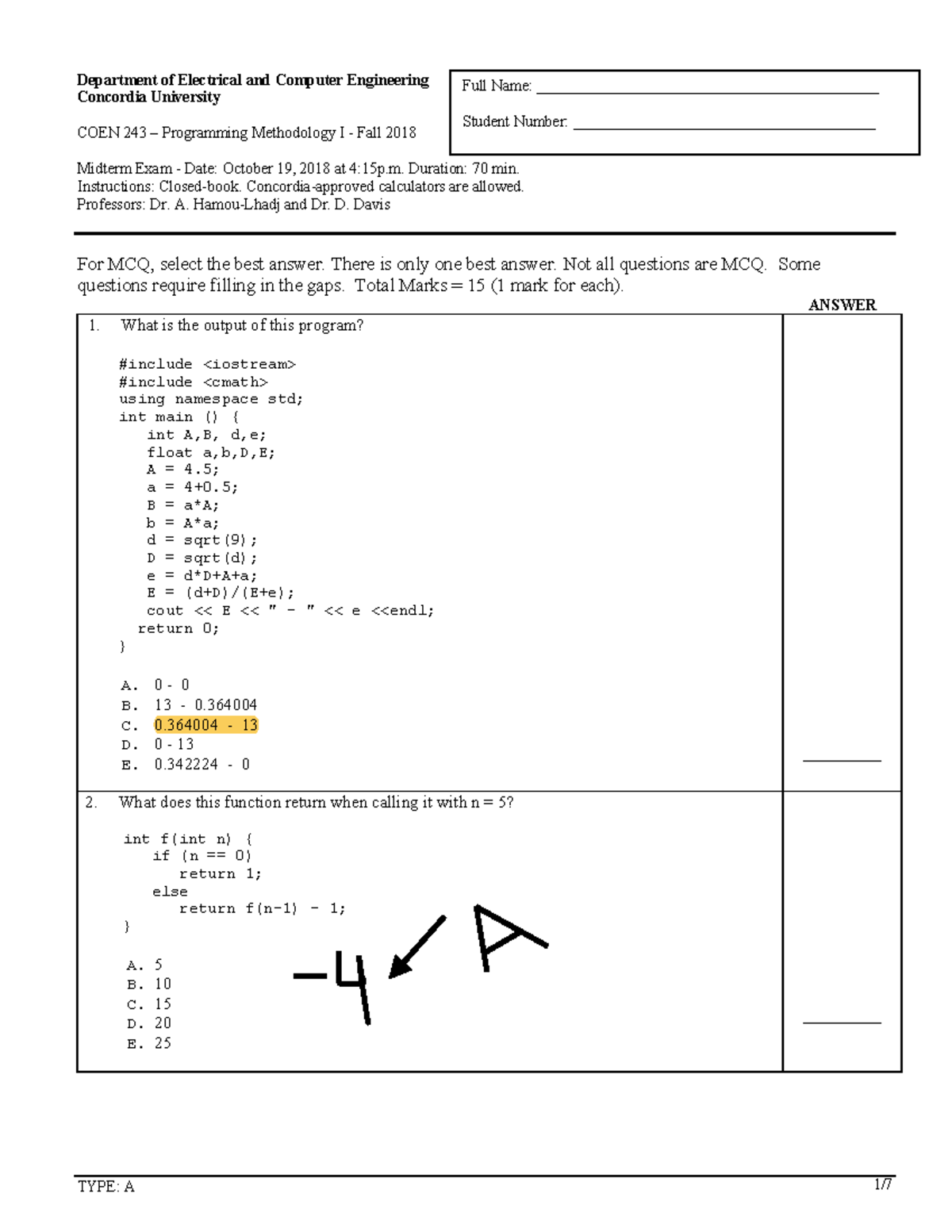 Midterm sample Department of Electrical and Computer Engineering