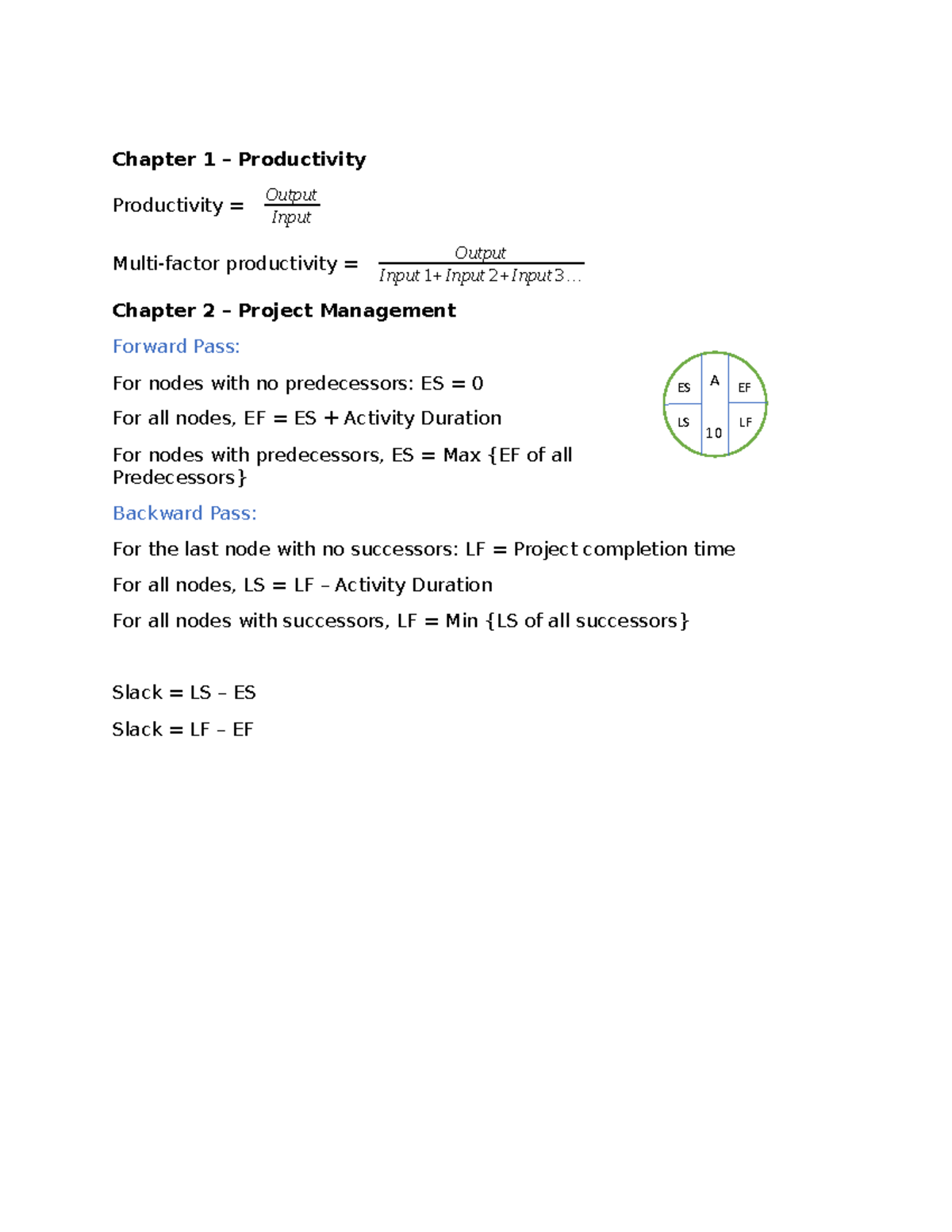 formulas 2020 !!!!!! - Chapter 1 – Productivity Productivity ...