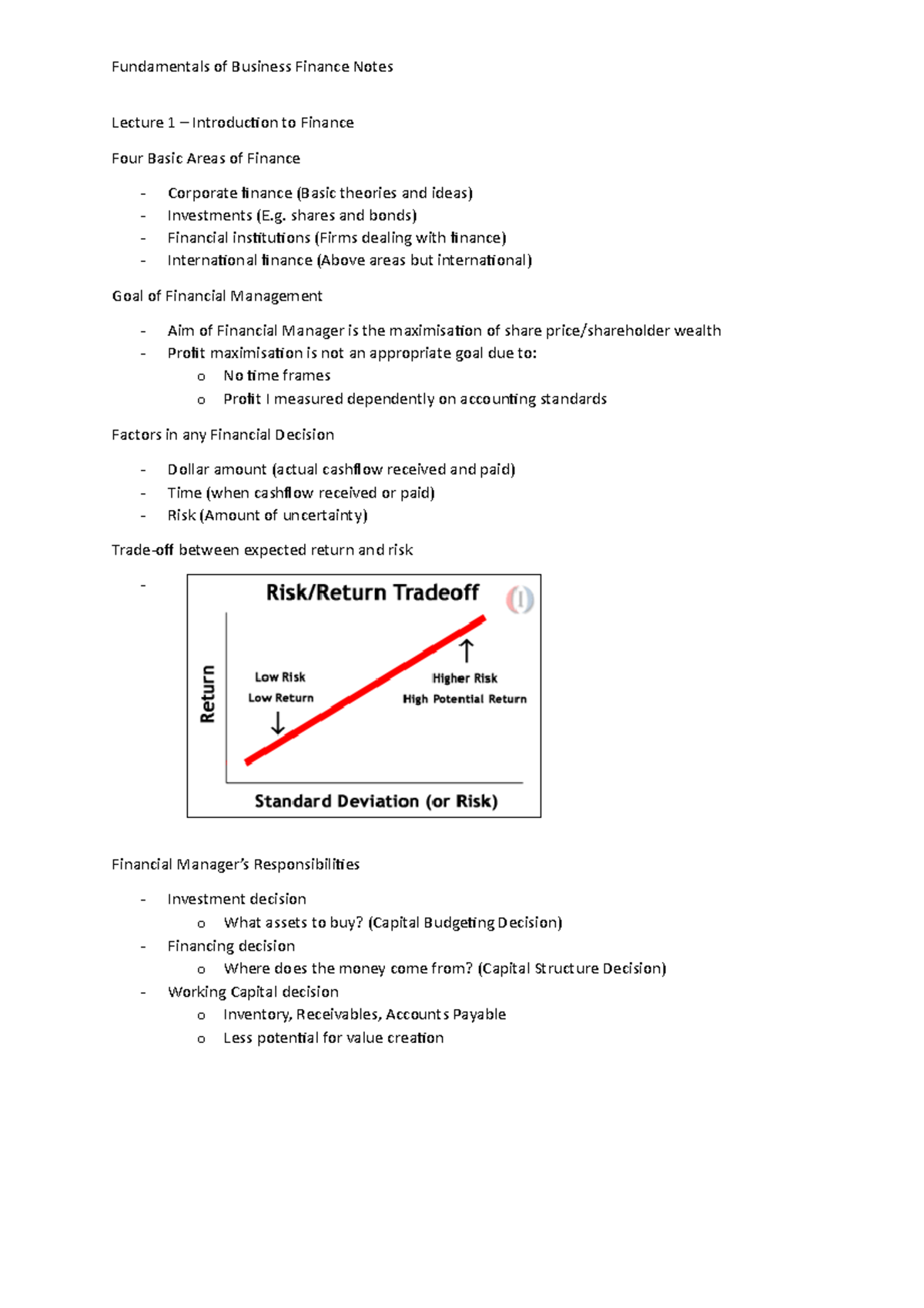 FBF Lec 1-6 Notes - Fundamentals of Business Finance Notes Lecture 1 ...