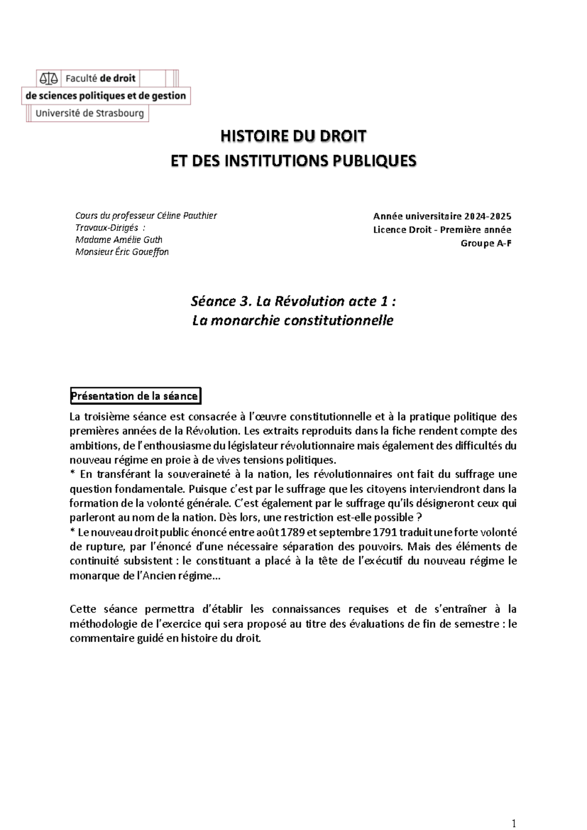 TD3 2024 (AF) - plaquette de td - HISTOIRE DU DROIT ET DES INSTITUTIONS ...