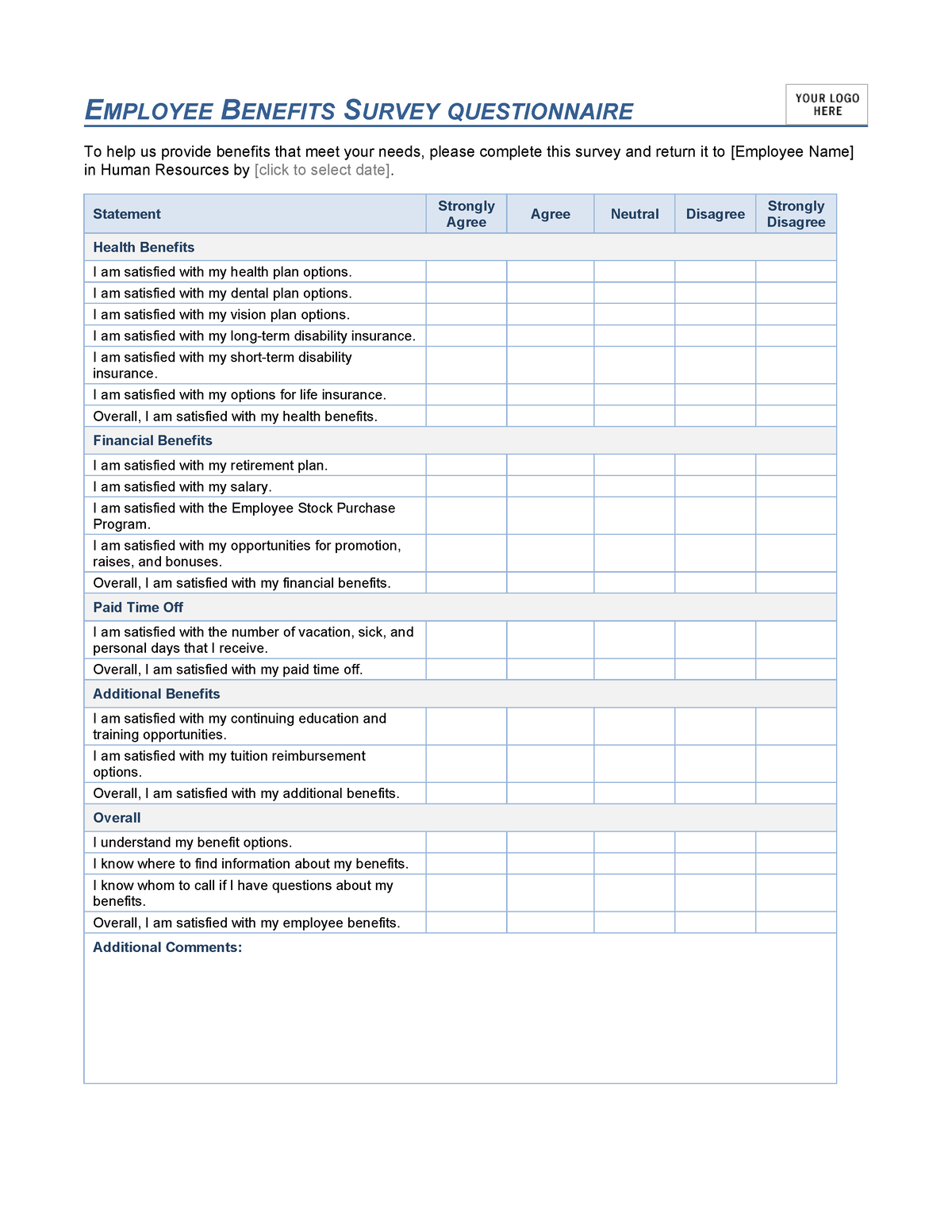 Questionnaire-Template-07 - EMPLOYEE BENEFITS SURVEY QUESTIONNAIRE To ...