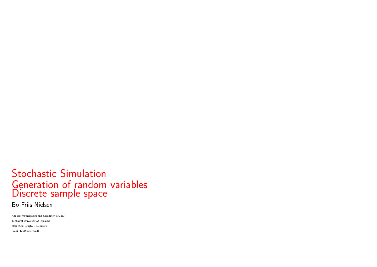 Slide 2 1 Sampling from Discrete Distributions - Stochastic Simulation ...