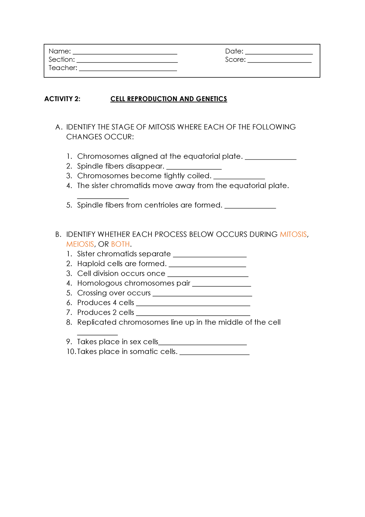 Cell-activity cell-activity cell Activity - Teaching Science - CLSU ...