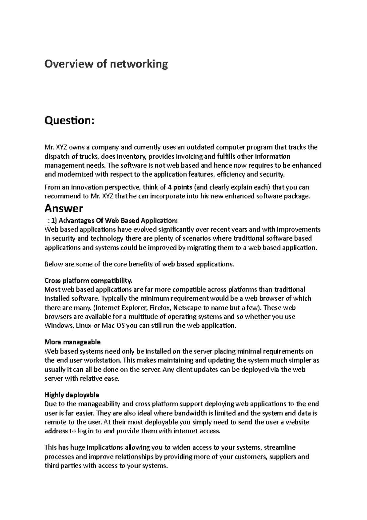 Overview of networking 9 - Overview of networking Question: Mr. XYZ ...