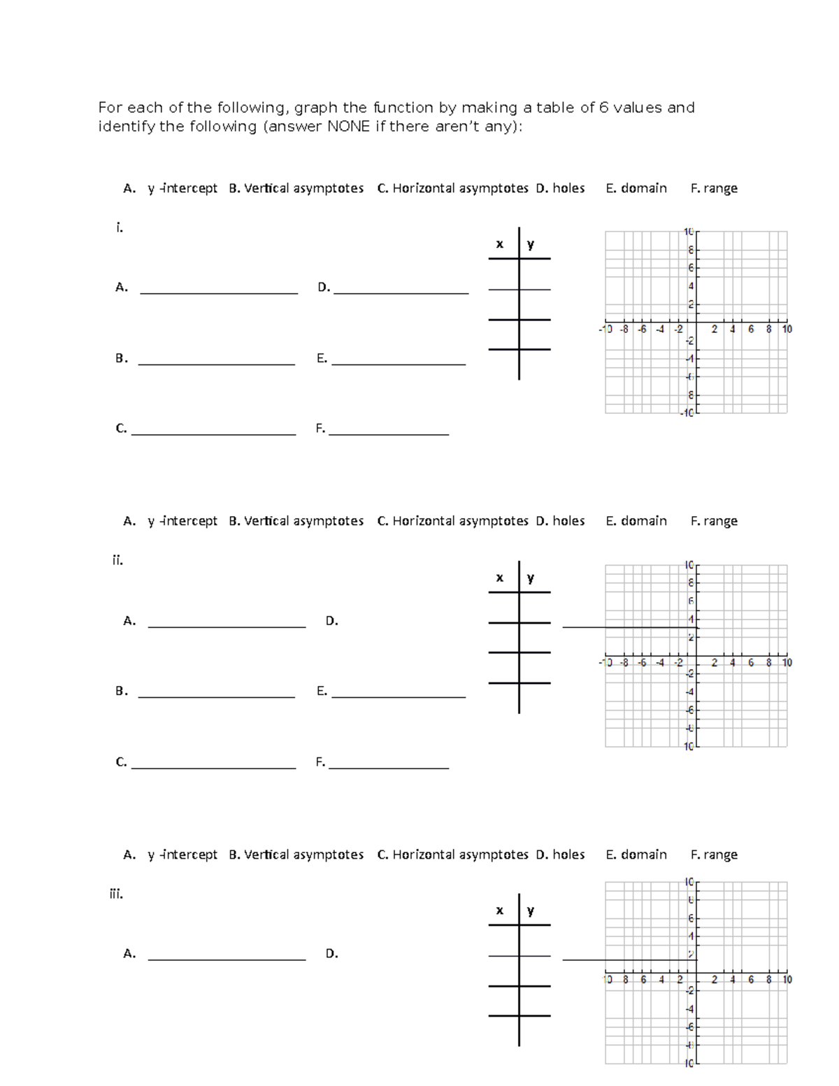 4.2 graphing day notes - math - For each of the following, graph the ...