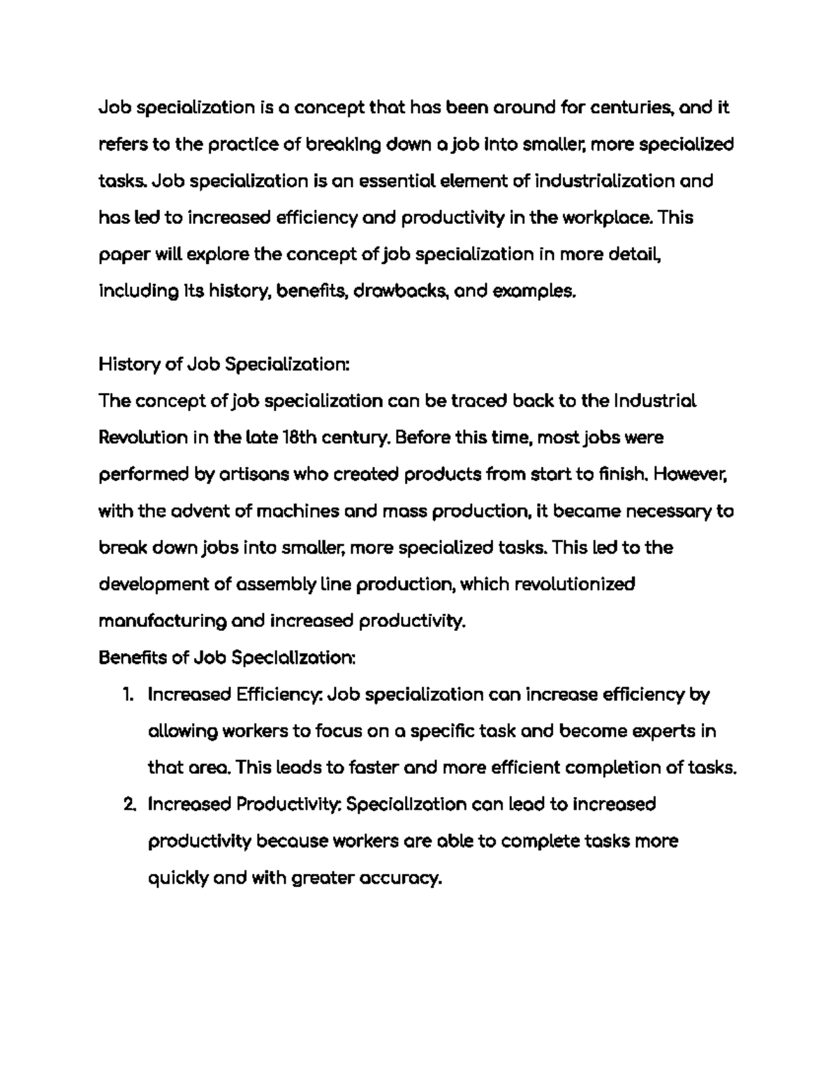 Job specilization these notes talk about job specific BUSN 1010