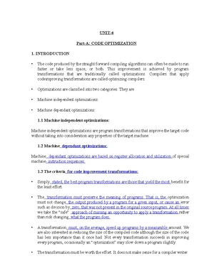 Automata and Compiler Design U5 Object CODE Generation - UNIT- OBJECT ...