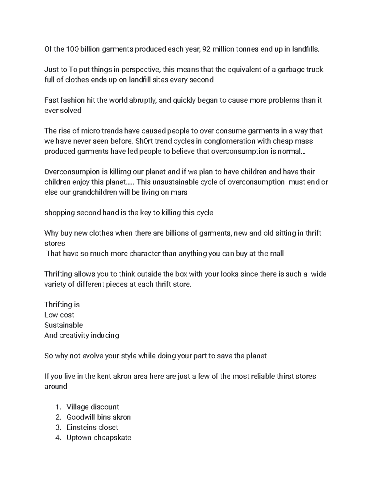 assignment Of the 100 billion garments produced each