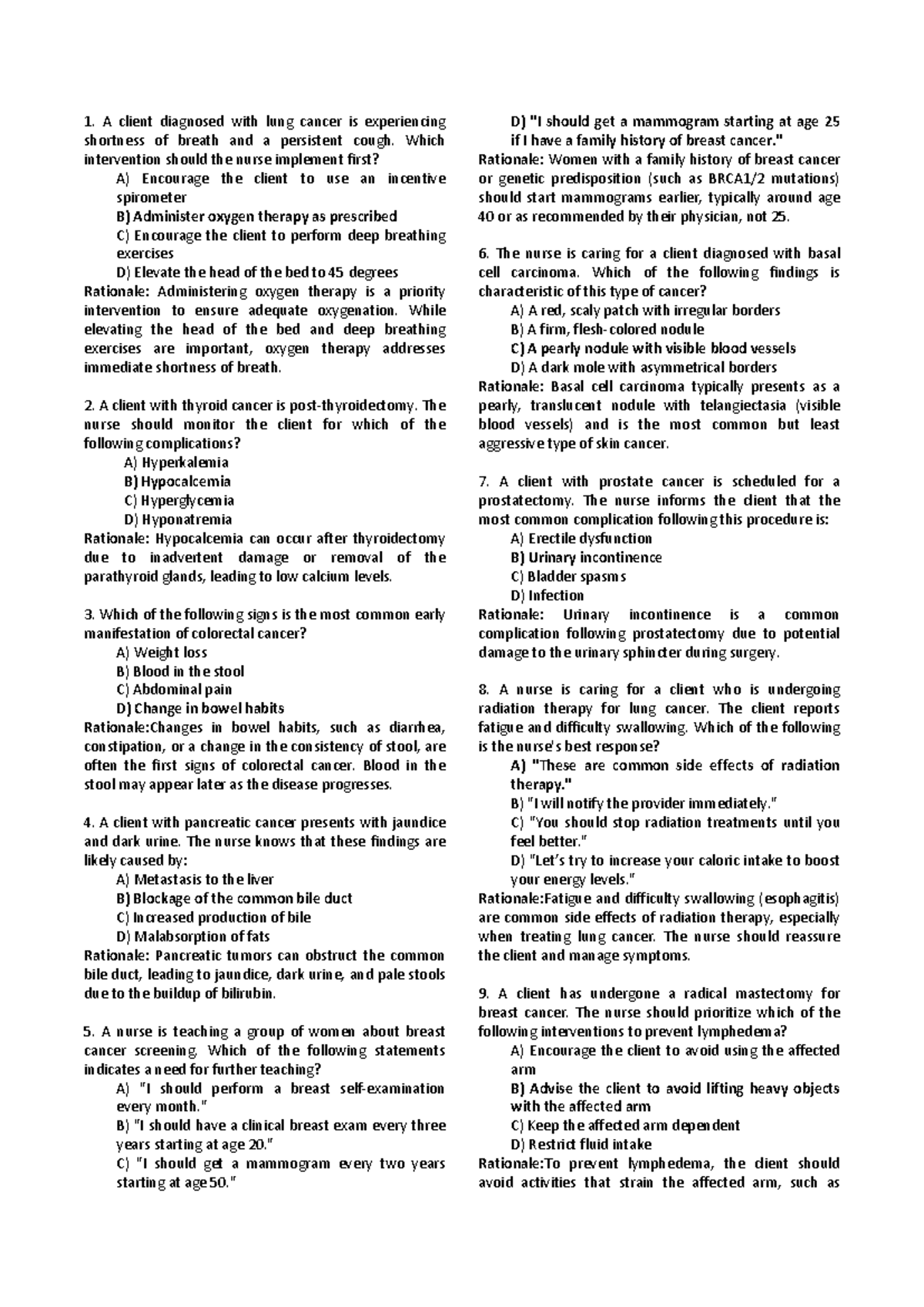 Onco-questions - practice questions - A client diagnosed with lung ...
