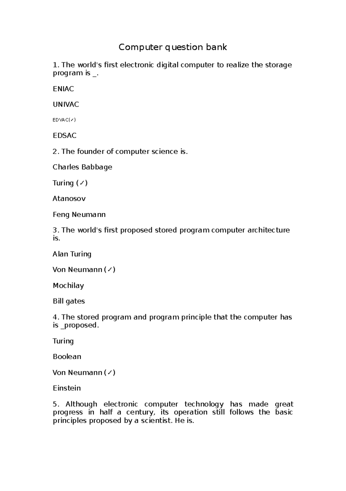 Computer question bank - The world's first electronic digital computer ...