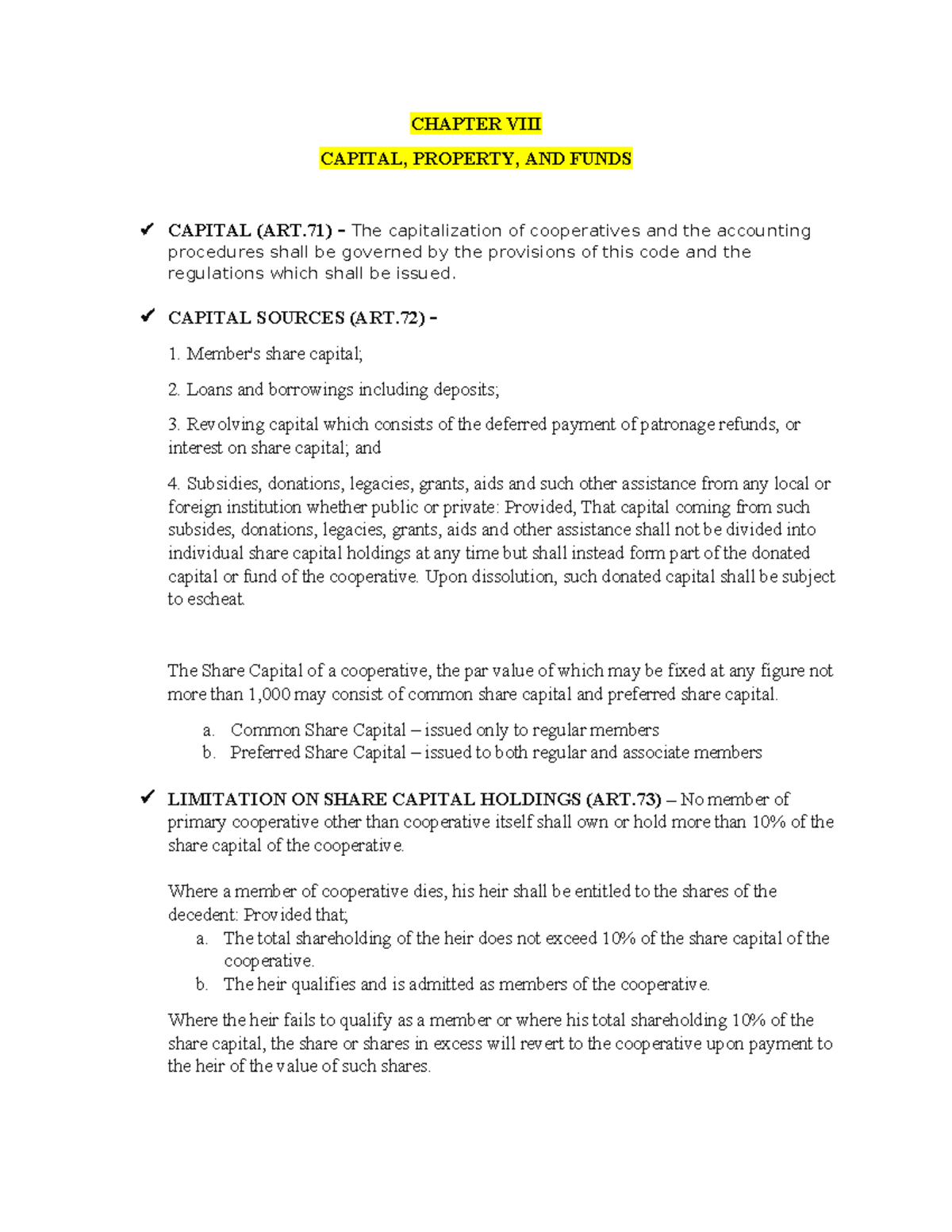 Chapter VIII; Capital, Property, AND Funds (by laco) - CHAPTER VIII ...