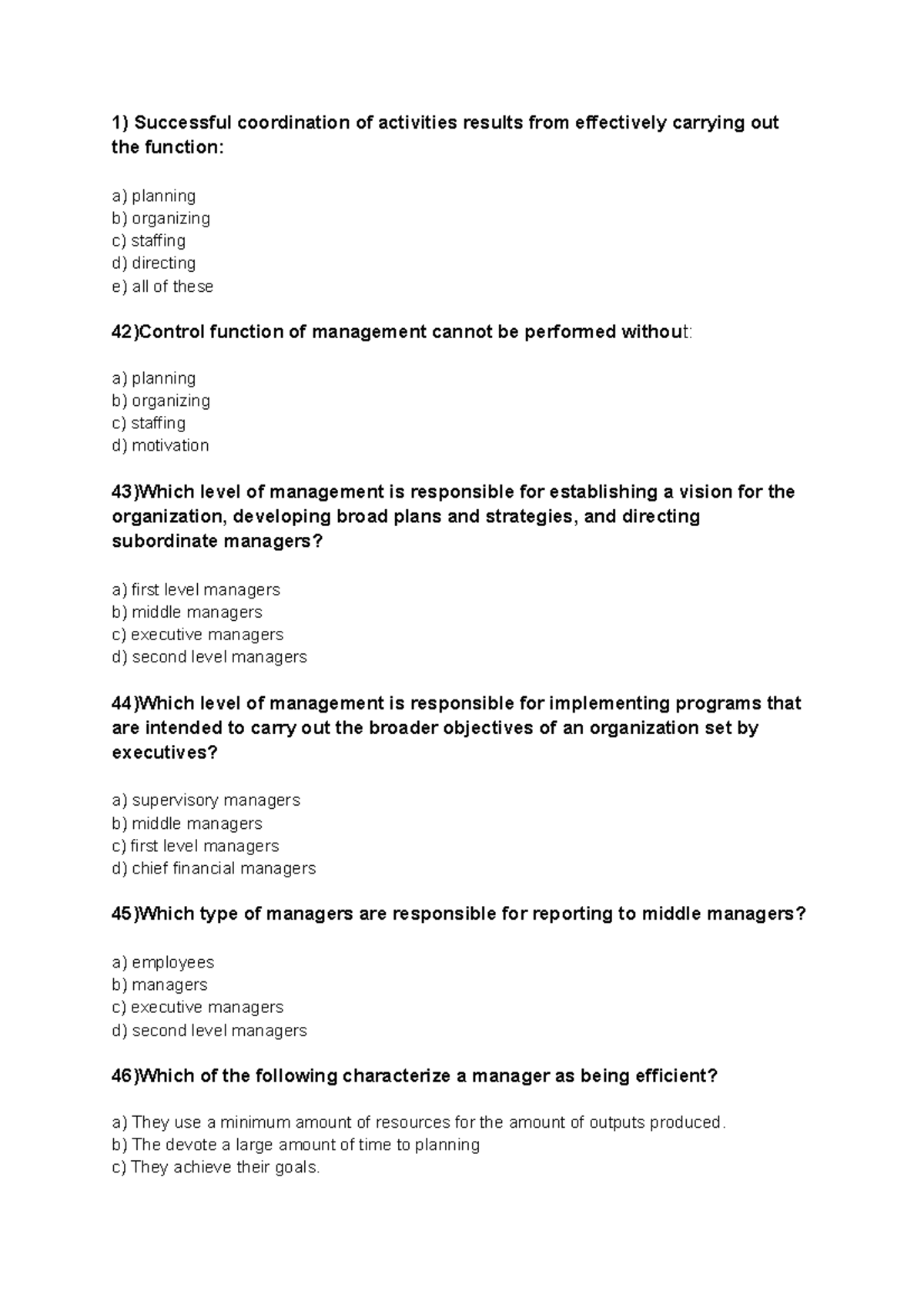 MCQ Principles Of Management Unit 1 - 1) Successful Coordination Of ...