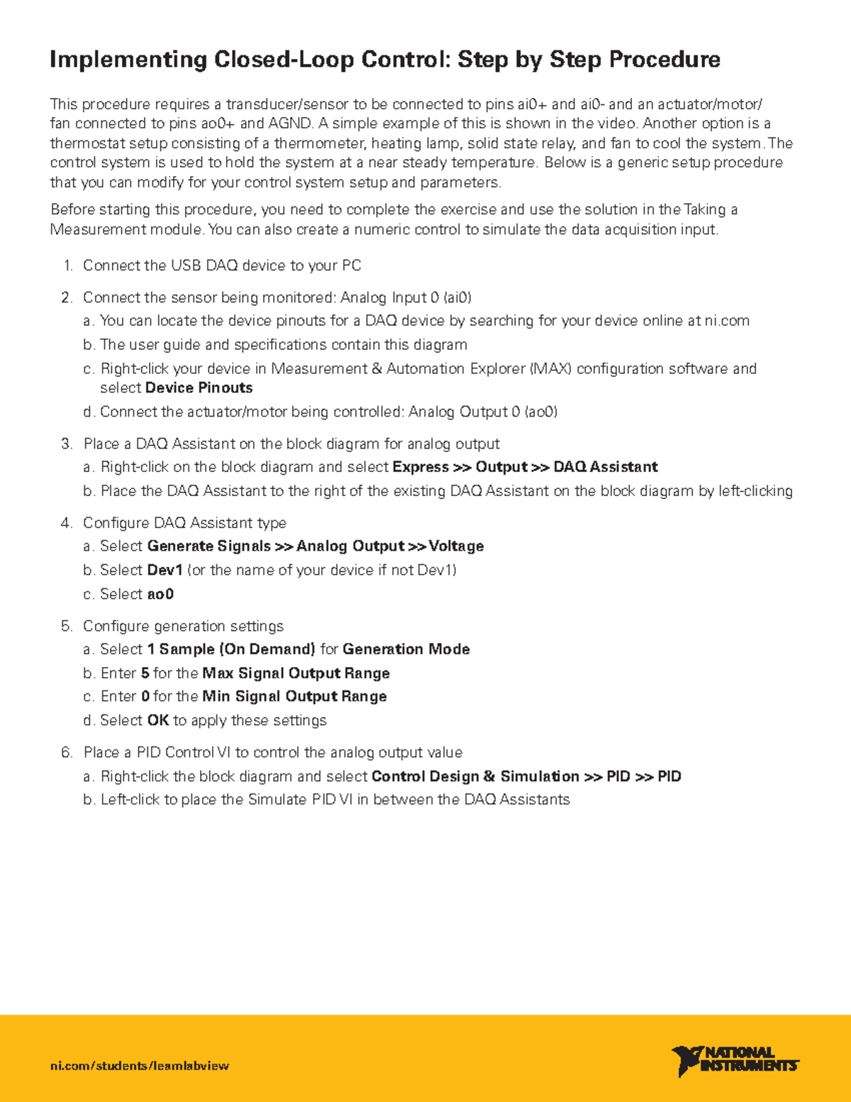 3.1 closed loop control steps - ni/students/learnlabview Implementing ...