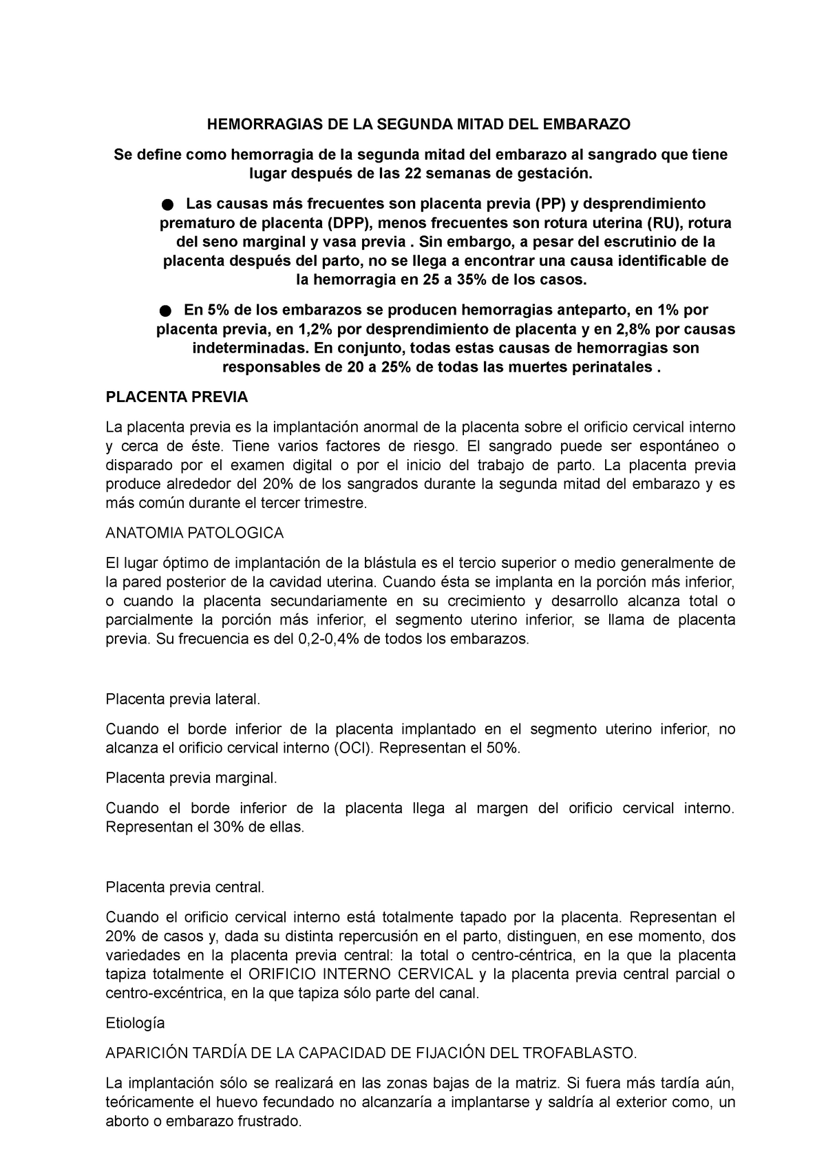 Hemorragias DE LA Segunda Mitad DEL Embarazo - HEMORRAGIAS DE LA SEGUNDA  MITAD DEL EMBARAZO Se - Studocu