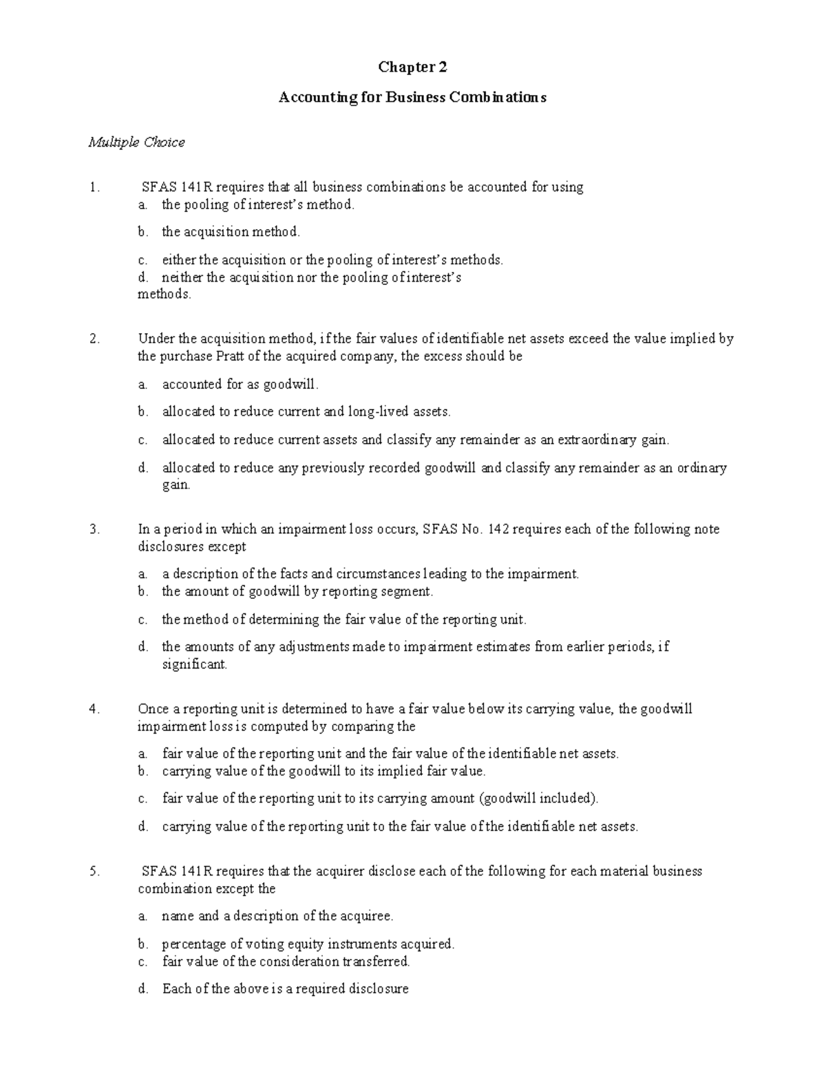 Accounting for Business Combinations Chapter 2 Accounting for