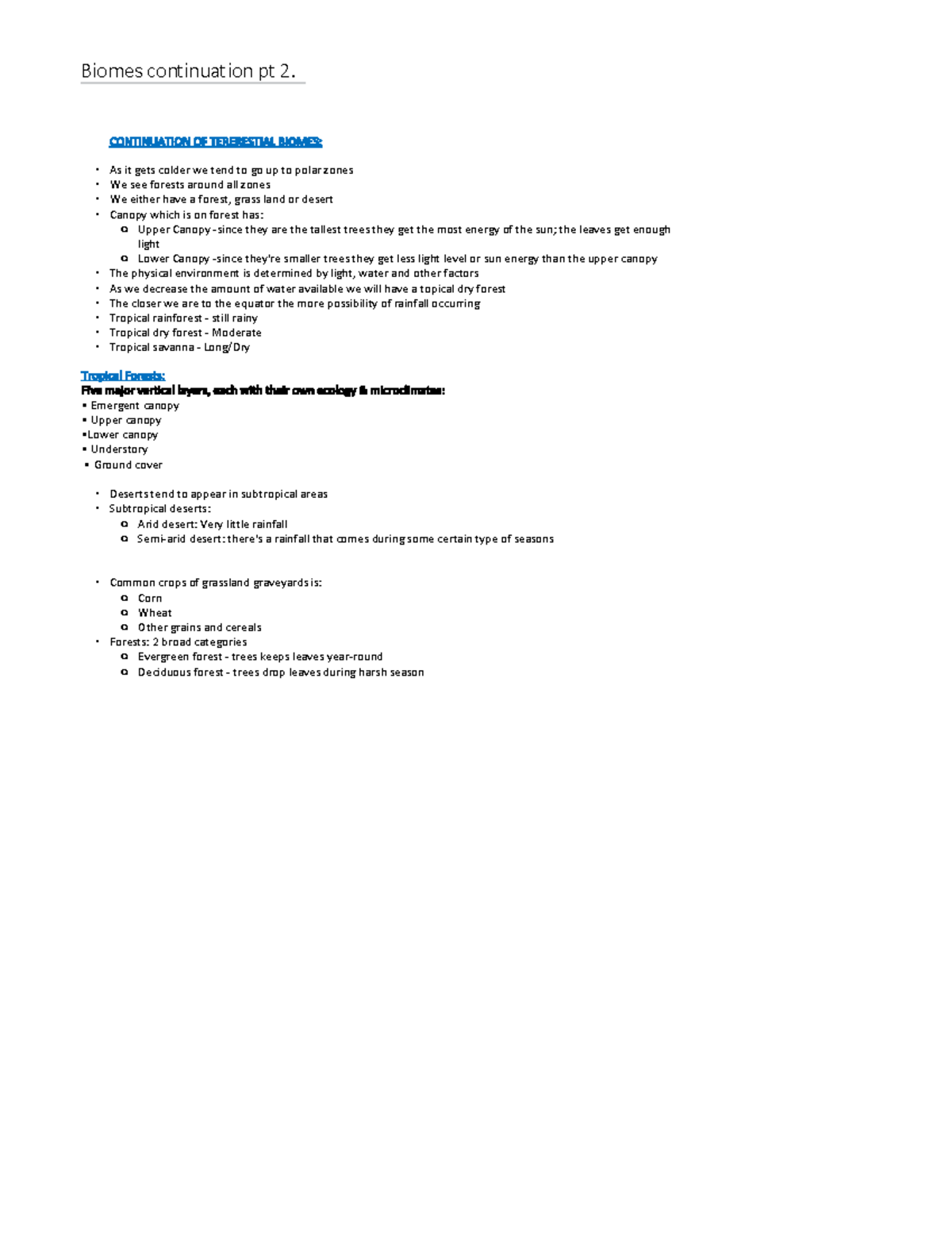 Ecology-Biomes continuation part 2. - Biomes continuation pt 2 ...