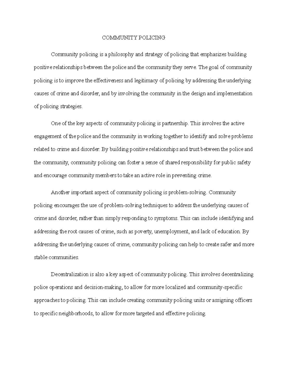 essay about community policing