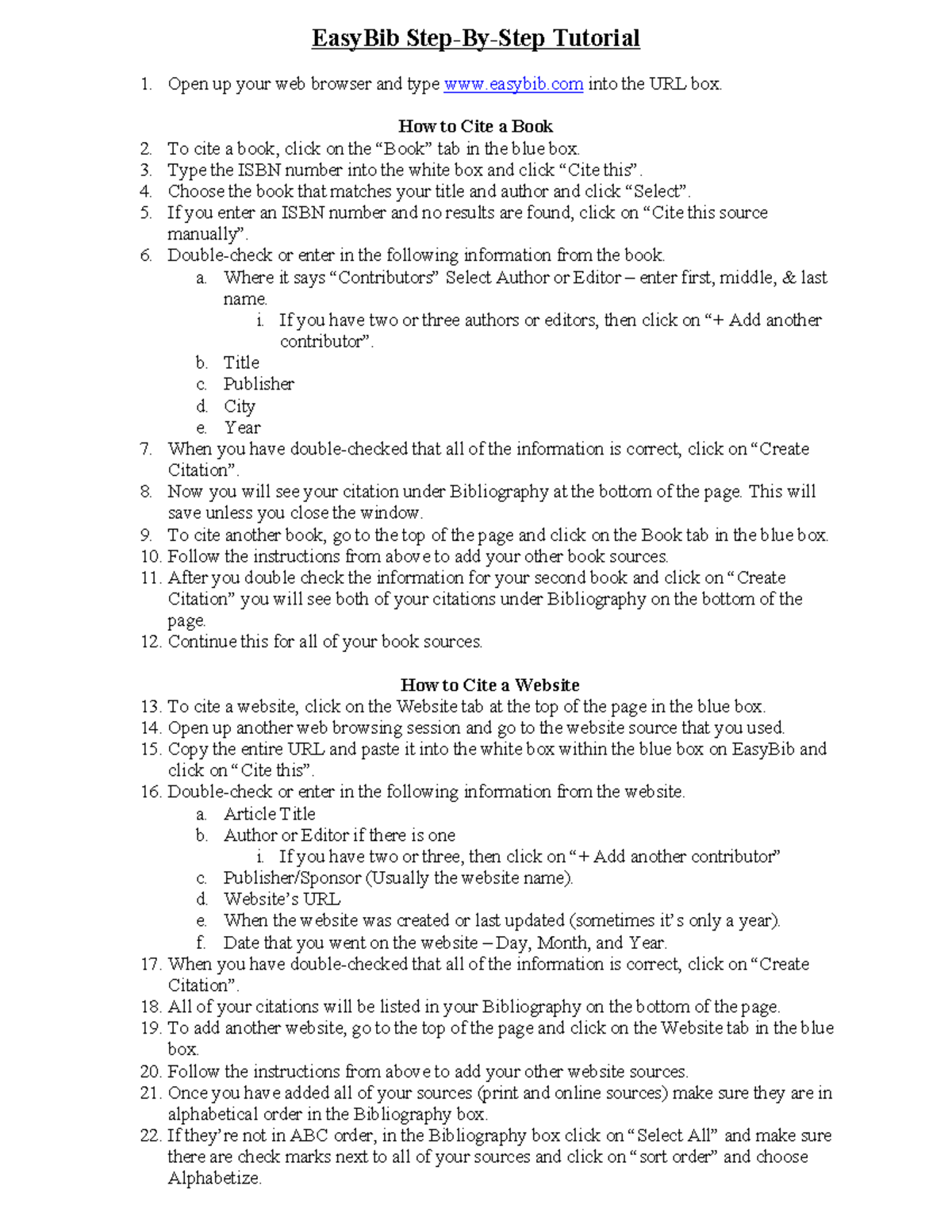 Easy Bib Step-By-Step pdfformat - EasyBib Step-By-Step Tutorial Open up ...