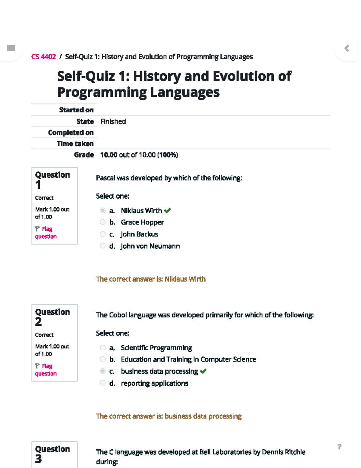 1-1 - Quizzes - CS 4402 - Studocu