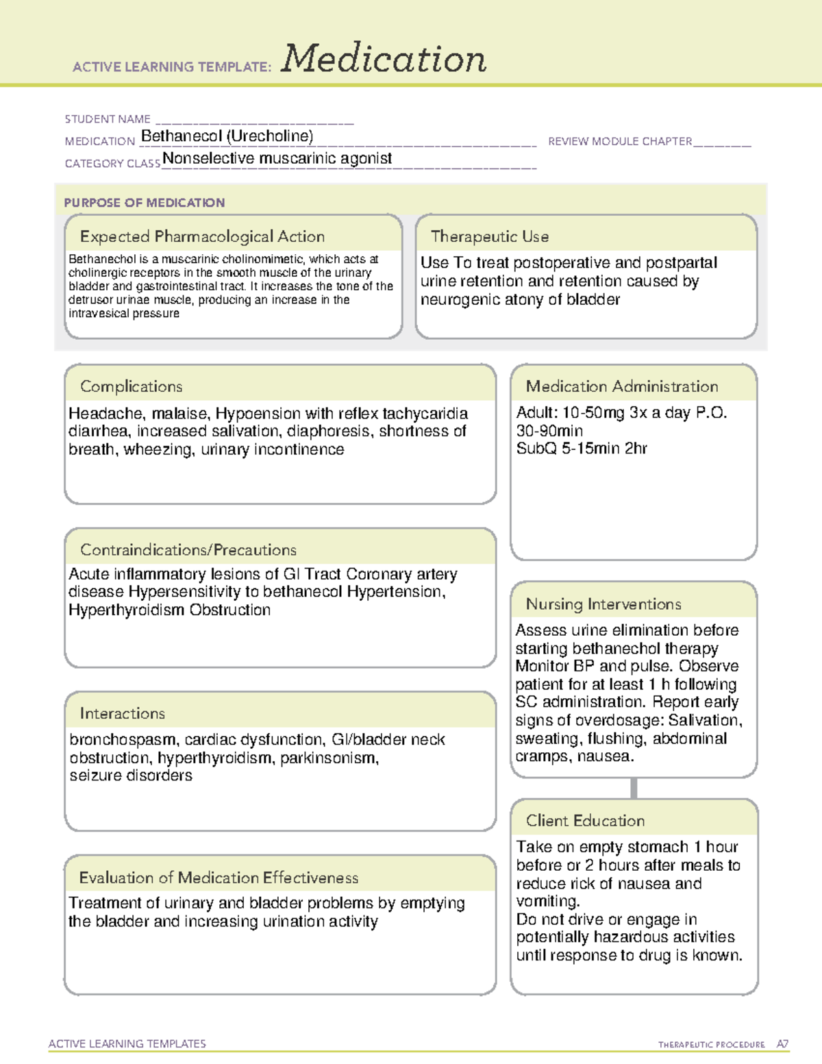 Bethanecol (Urecholine) - ACTIVE LEARNING TEMPLATES THERAPEUTIC ...