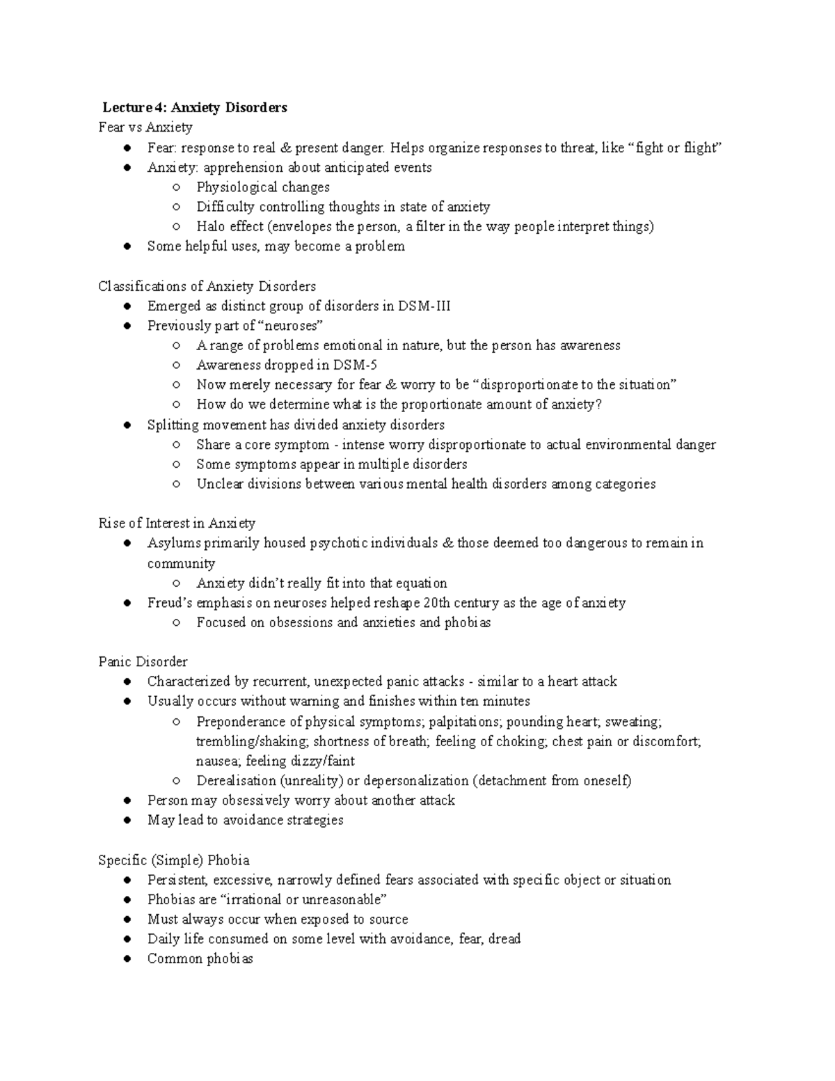 Mtlhlth Sept 27 + 29 - Detailed notes - Lecture 4: Anxiety Disorders ...