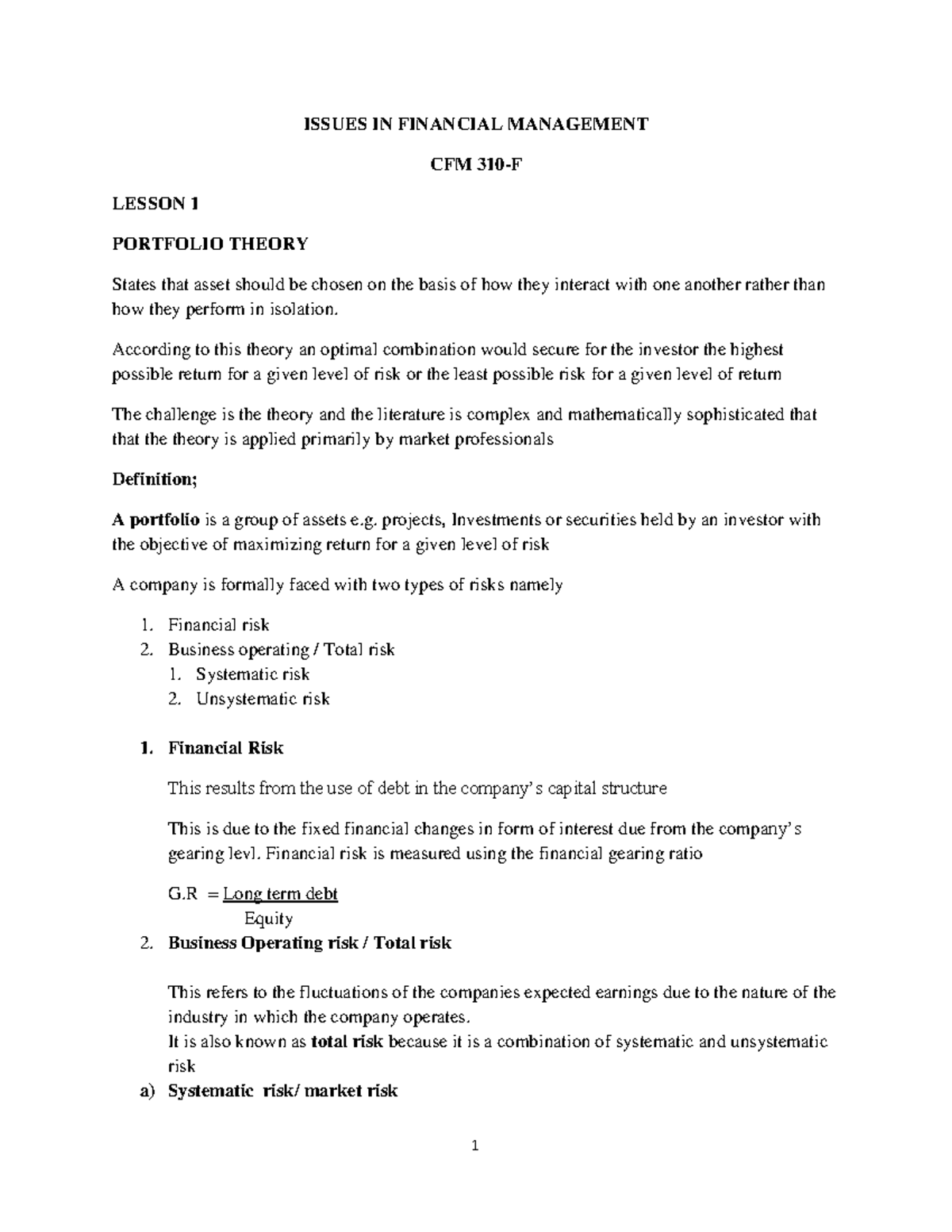 Lesson 1 - Research Methods - Issues In Financial Management Cfm 310-f 