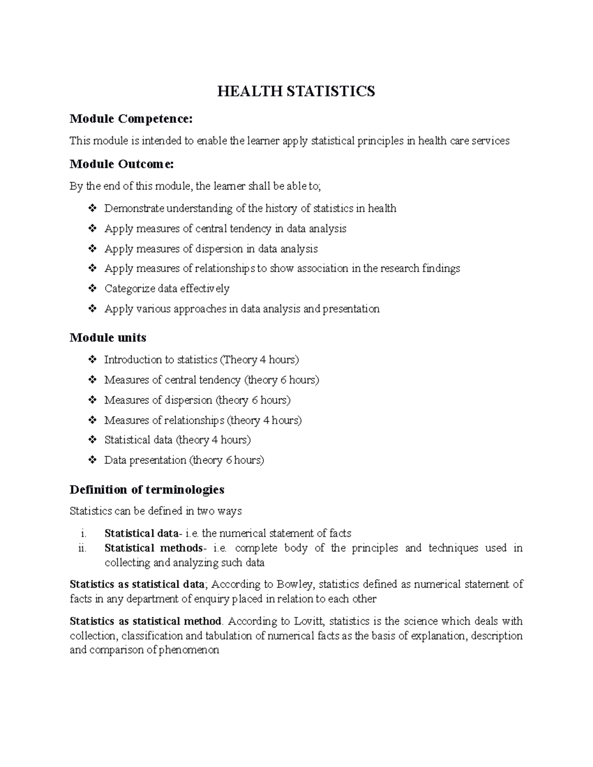 Basic Statistics PHT - This are revision materials - HEALTH STATISTICS ...