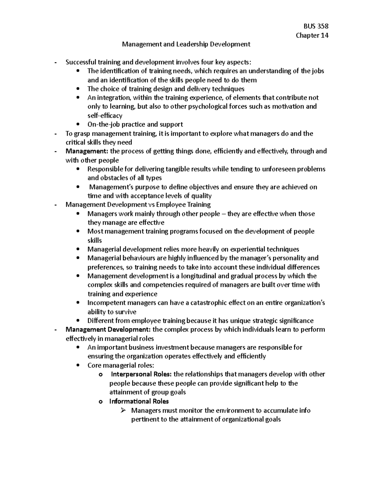 Chapter 14 - Summary Managing Performance Through Training and ...