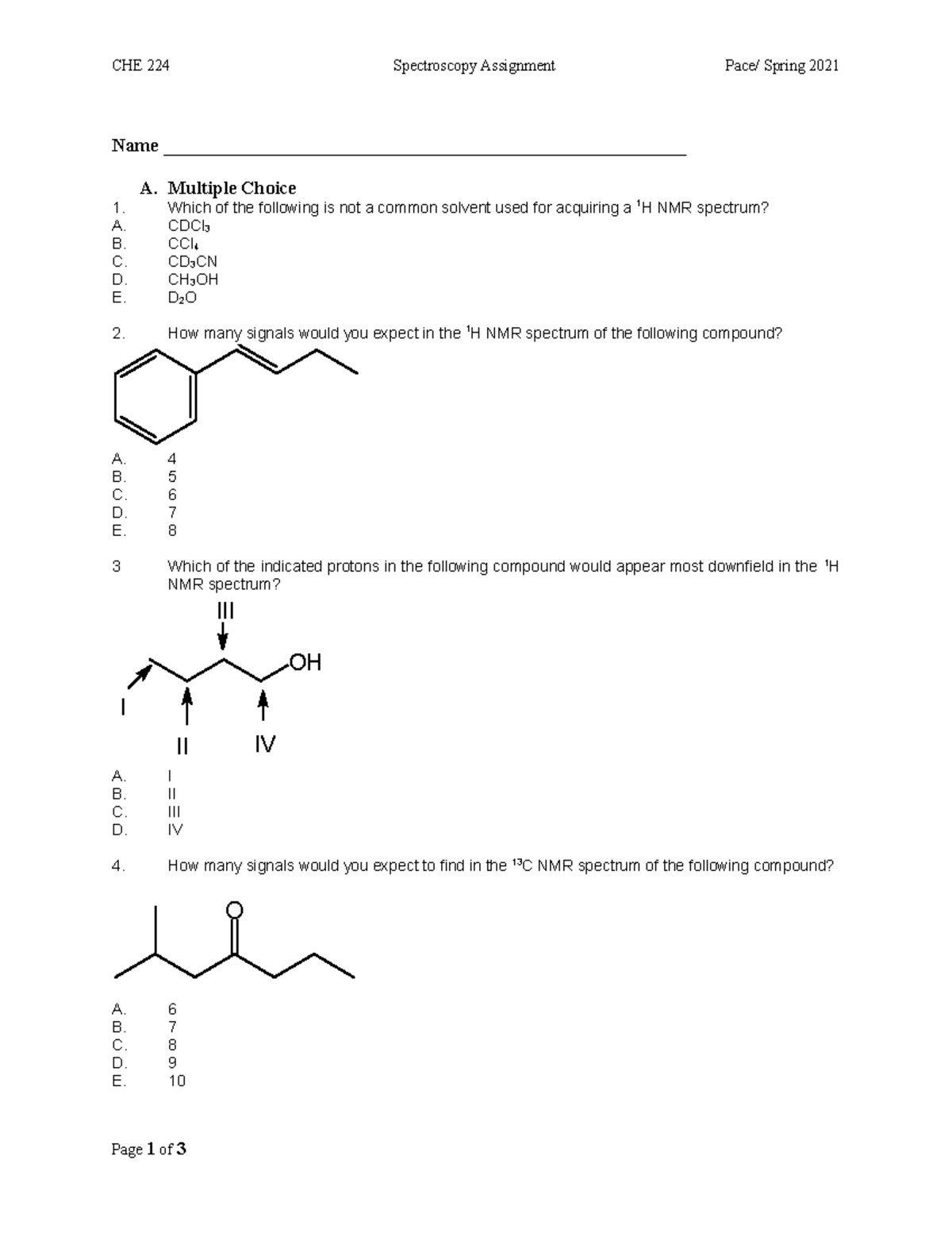 Spectroscopy assignment spring 2021 - CHE 224 Spectroscopy Assignment ...