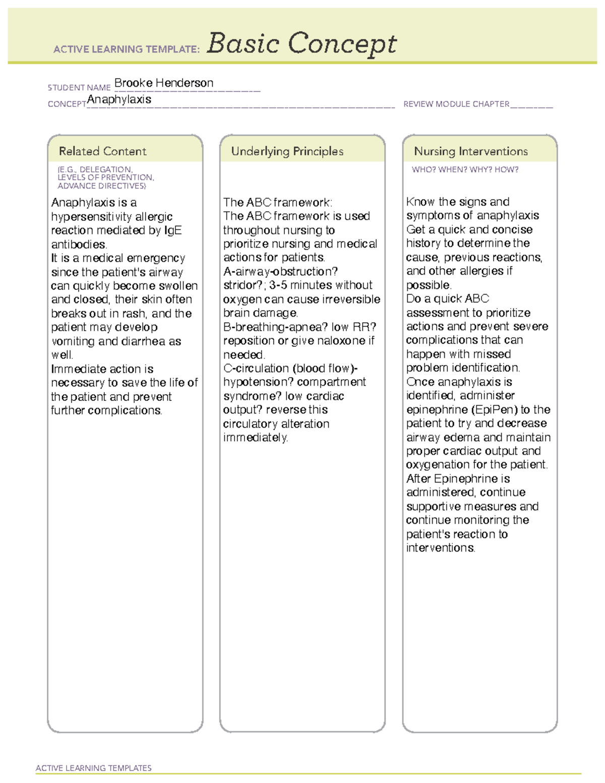 Anaphylaxis basic concept - ACTIVE LEARNING TEMPLATES Basic Concept ...