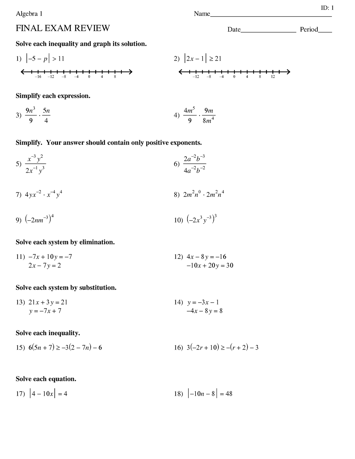 algebra 1 assignment worksheet answers