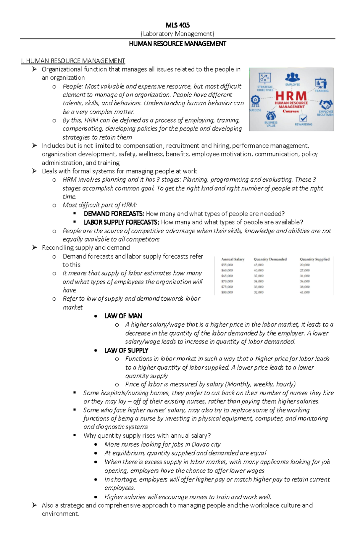 Lab management midterm - MLS 405 (Laboratory Management) HUMAN RESOURCE ...