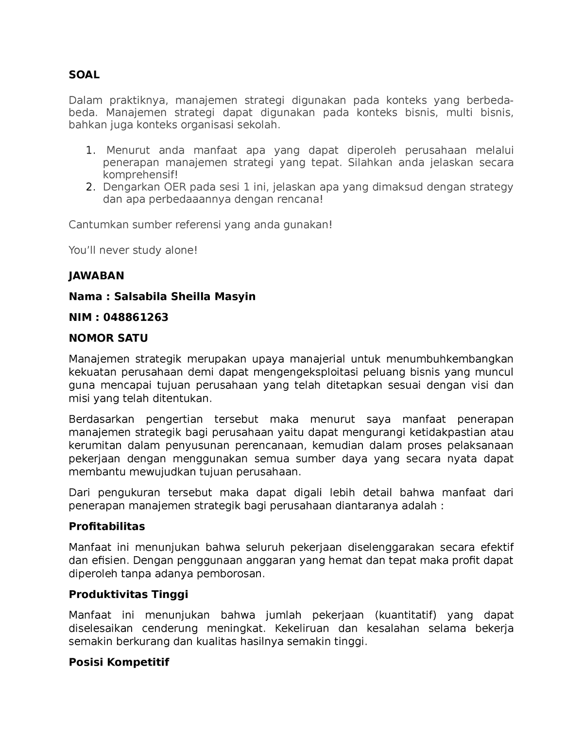 EKMA4414- Diskusi 1 - SOAL Dalam Praktiknya, Manajemen Strategi ...