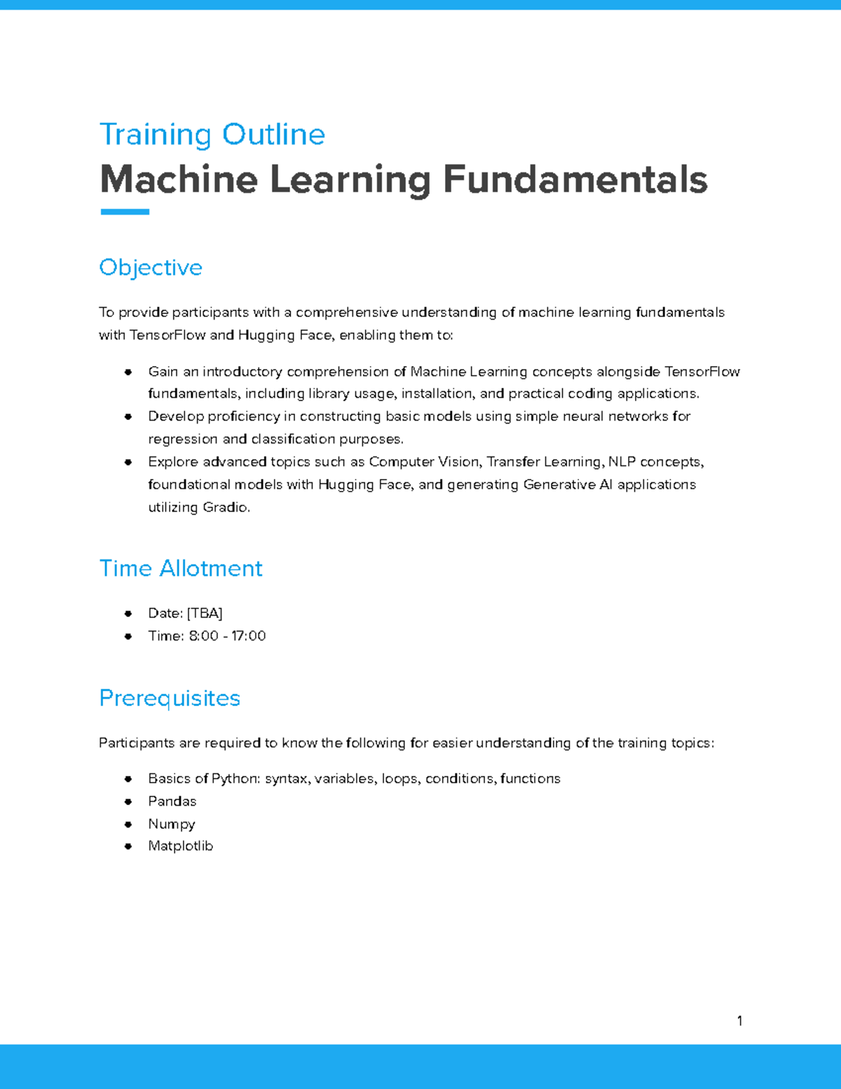 ML Fundamentals Training Outline [2-day training] - Training Outline ...