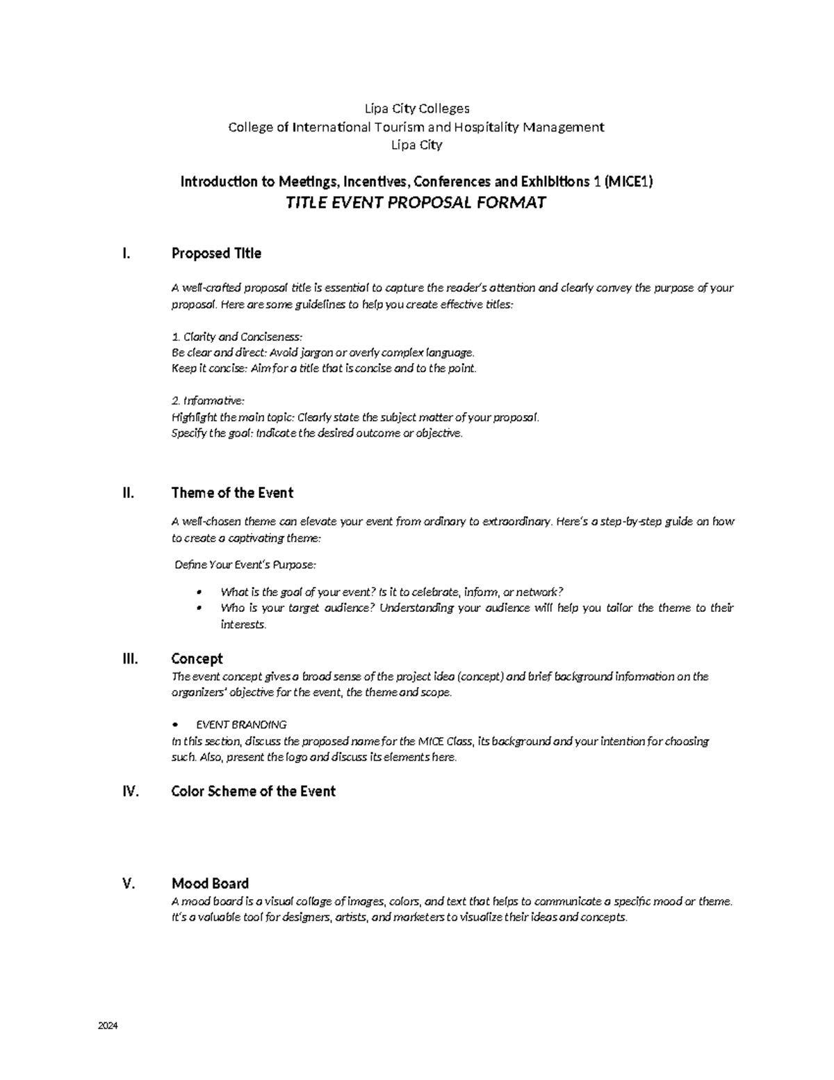 Title Event Proposal Format - Lipa City Colleges College of ...