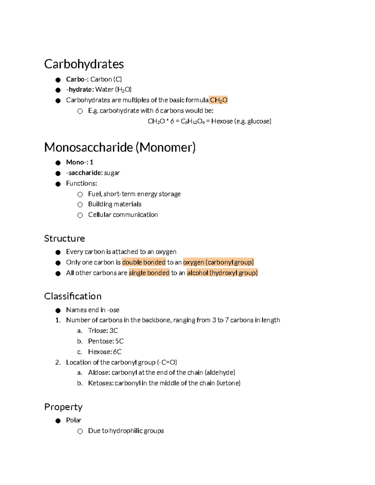 2-Carbohydrates - Notes - Carbohydrates Carbo-: Carbon (C) -hydrate ...