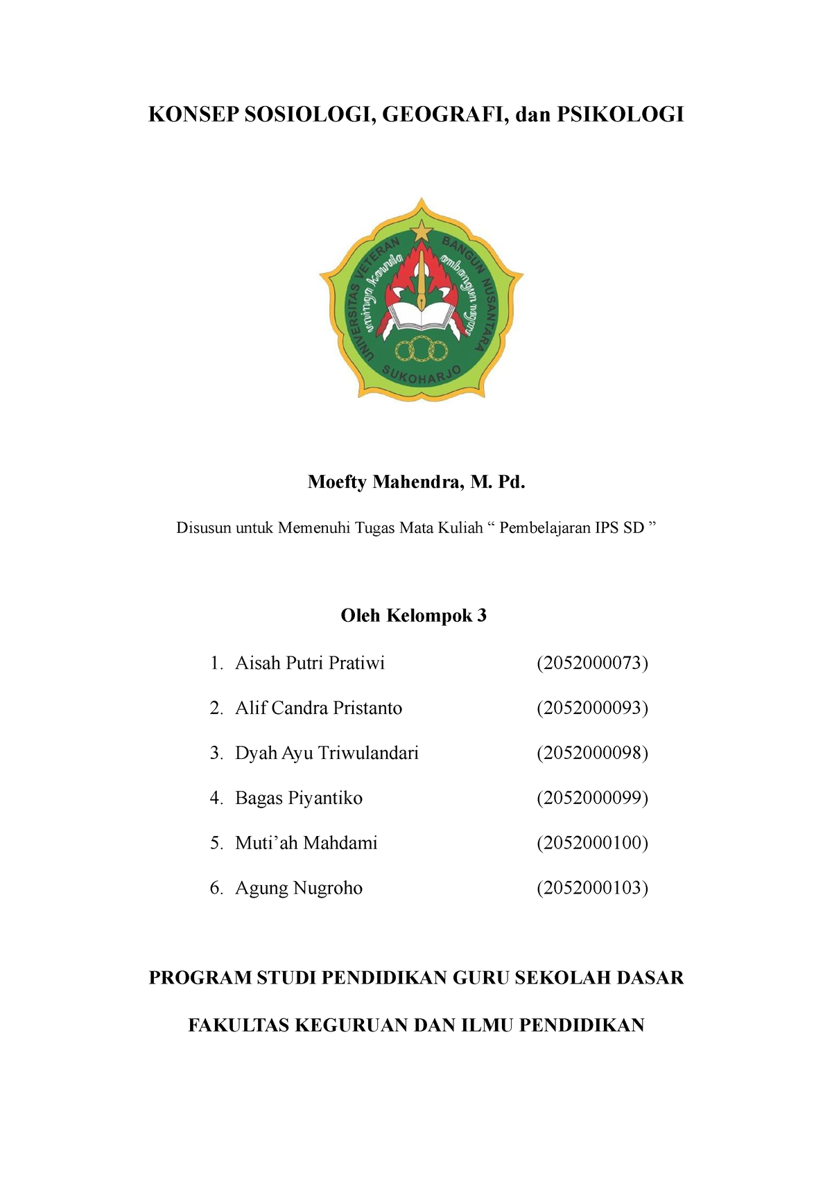 Makalah Kelompok 3 IPS SD - KONSEP SOSIOLOGI, GEOGRAFI, dan PSIKOLOGI