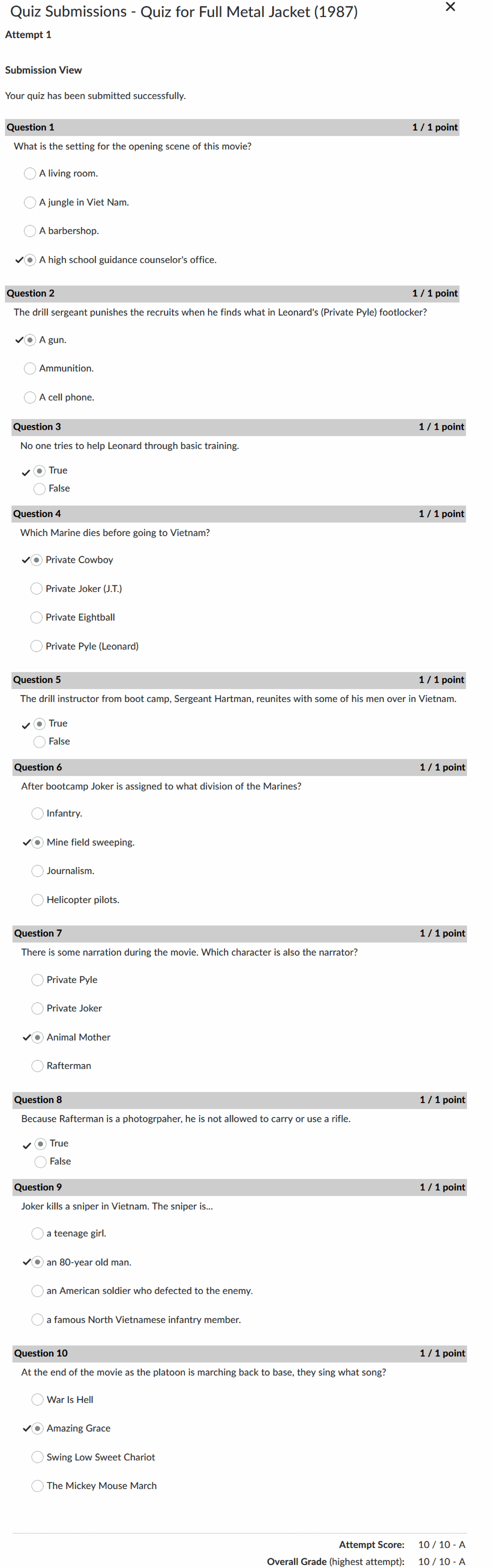 Full Metal Jacket Quiz 1161 Studocu