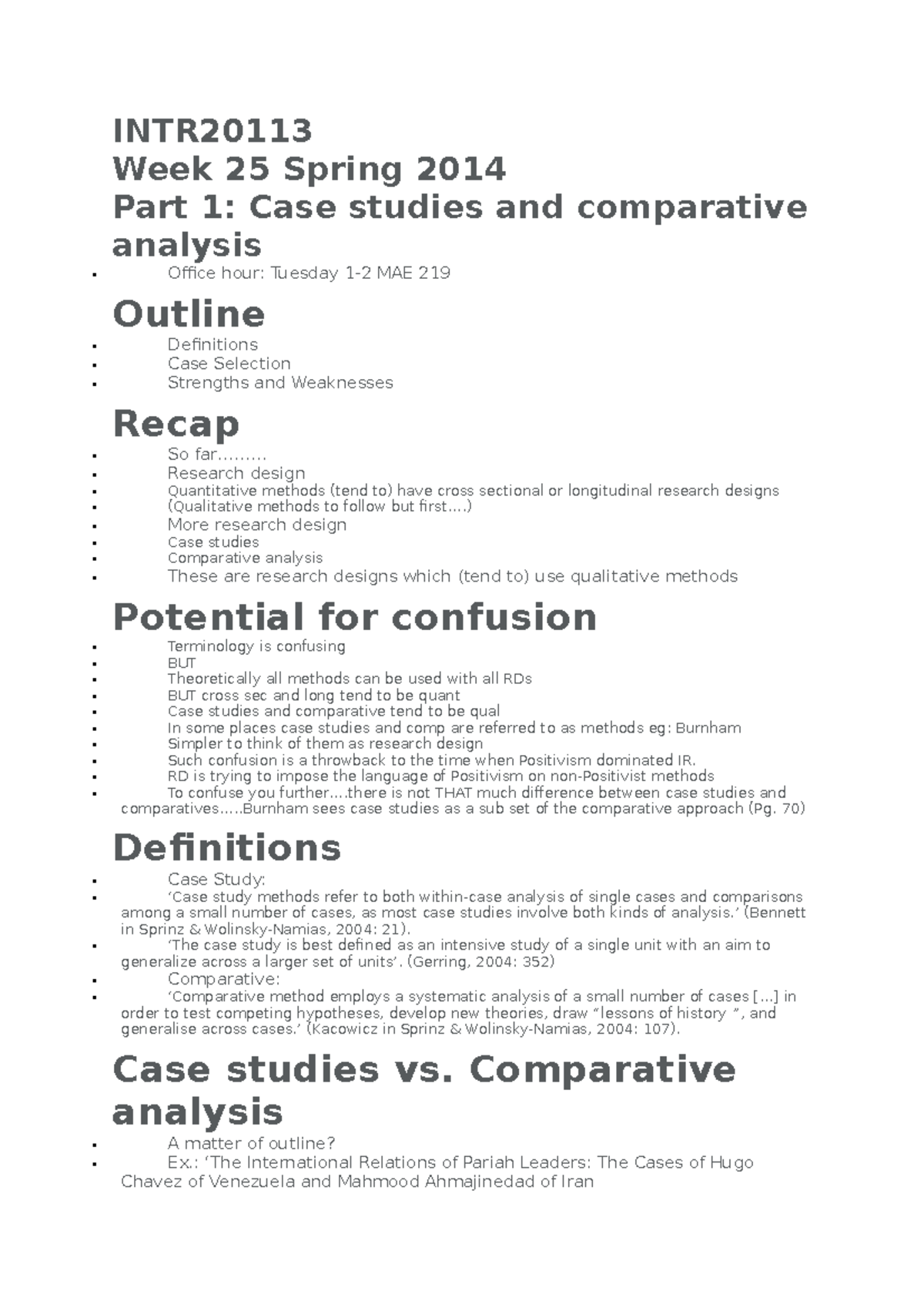 Part 1 Case studies and comparative analysis - INTR Week 25 Spring 2014 ...