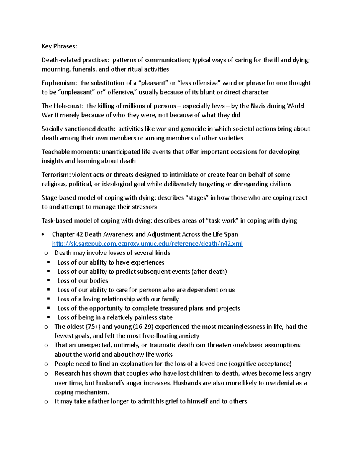 Week 3 - Lecture notes Week 3 - Key Phrases: Death-related practices ...