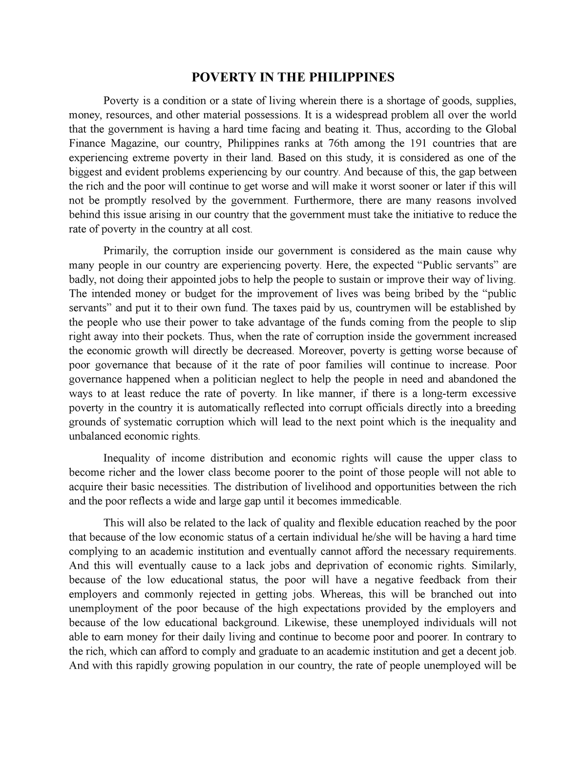 hypothesis on poverty in the philippines research paper