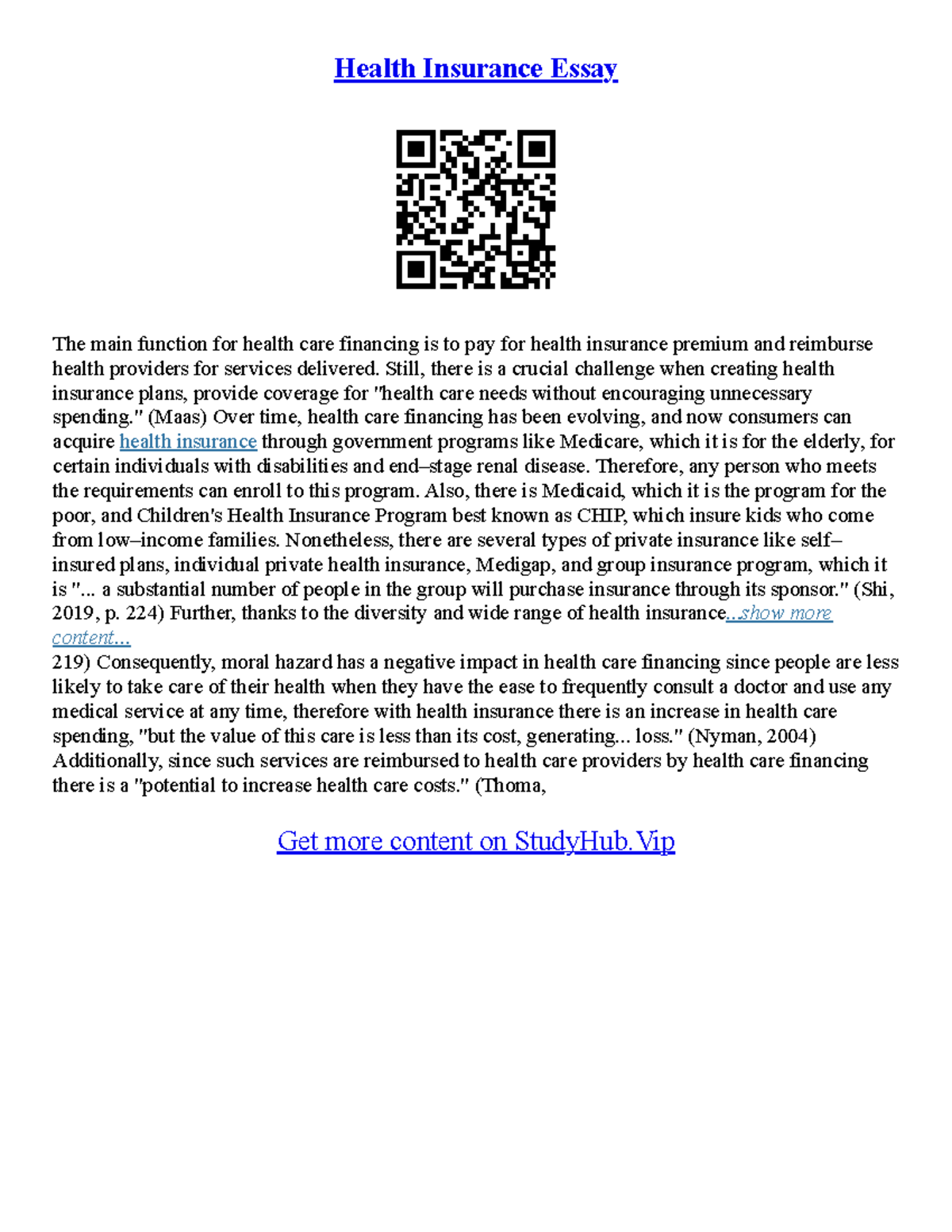 health insurance research essay