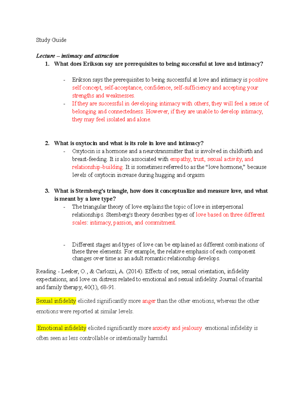 Psych 230 Study Guide For Exam 1 - Study Guide Lecture – Intimacy And ...