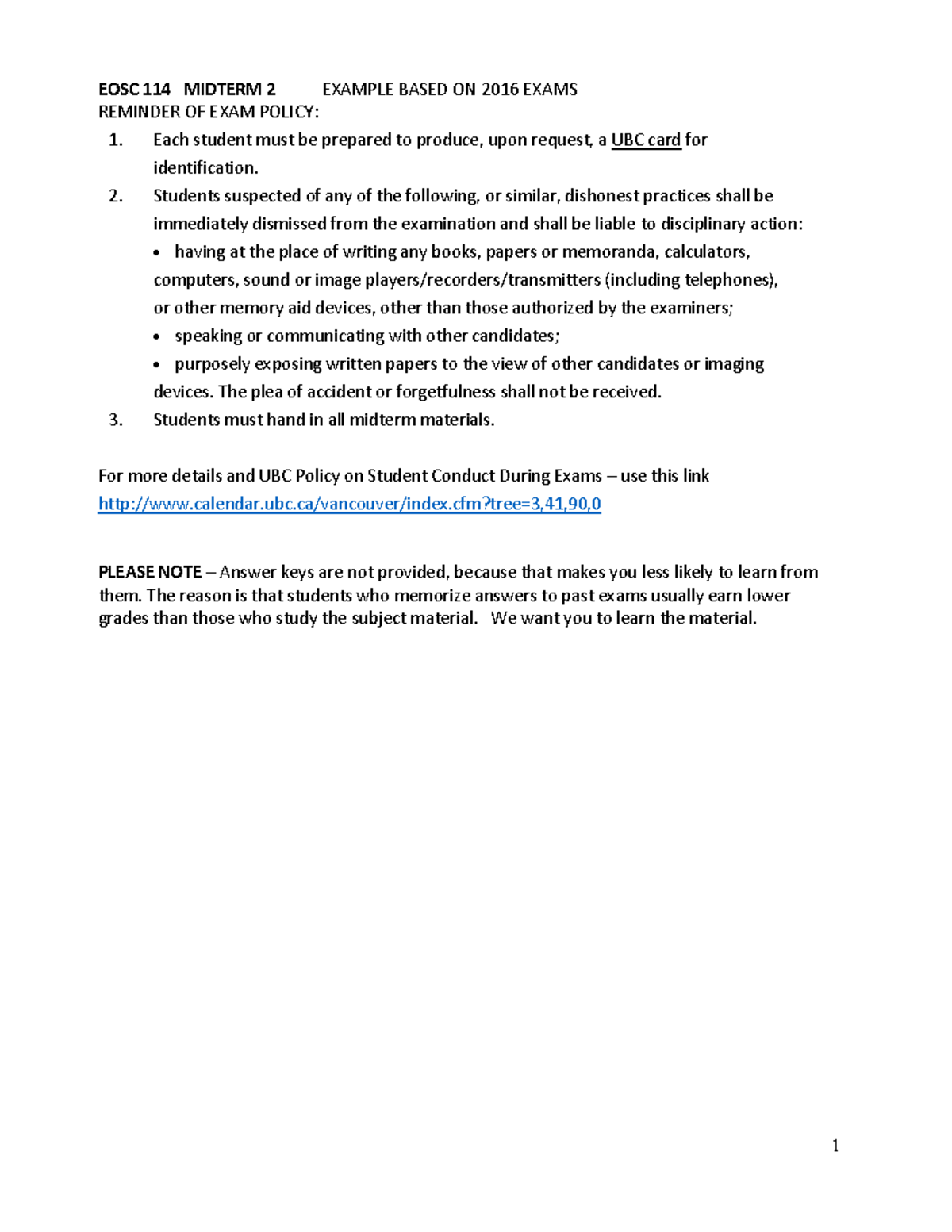 EOSC 114 Practice - EOSC 114 MIDTERM 2 EXAMPLE BASED ON 2016 EXAMS ...