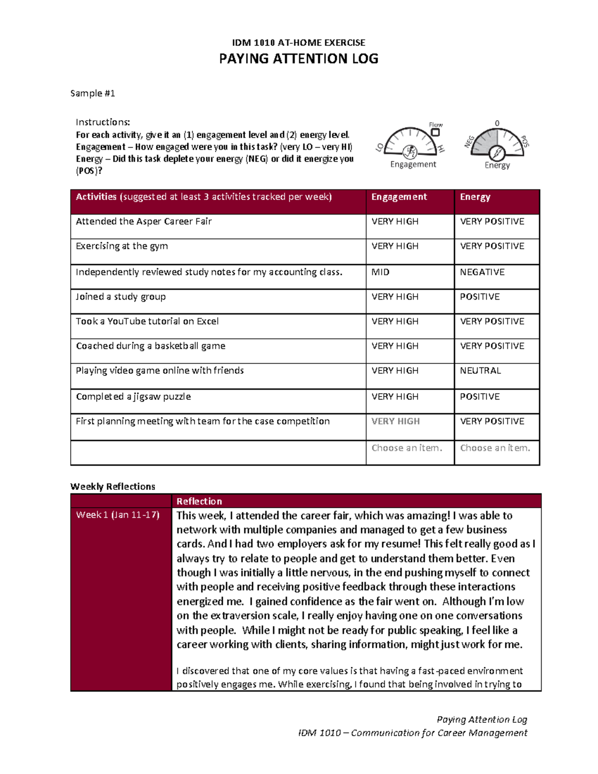 Sample 1 - Paying Attention Log - IDM 1010 AT-HOME EXERCISE PAYING ...