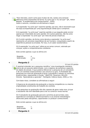 Questionario Metodologia Do Trabalho Academico Ava Questionario